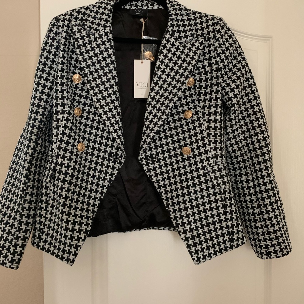 Black and white Blazer with gold buttons